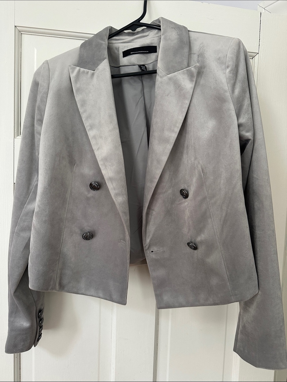 WHBM Silver-Grey Double-Breasted Velvet Blazer